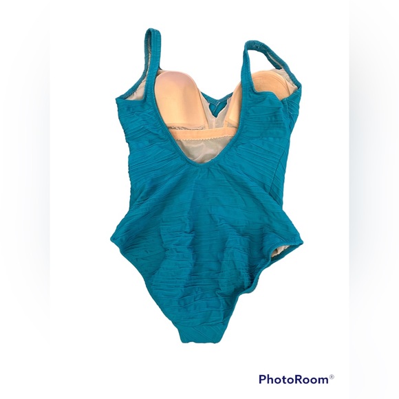 Gottex V-Neck One Piece Swimsuit in Aqua Blue| Size: 12 - Picture 2 of 5